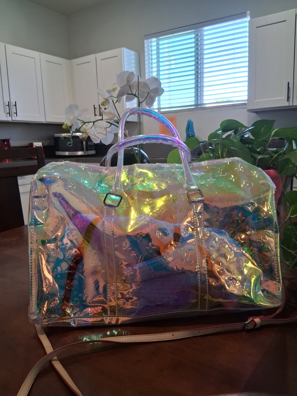 Holographic Iridescent Travel Tote - Clear Rainbow Shine - Picture 3 of 12